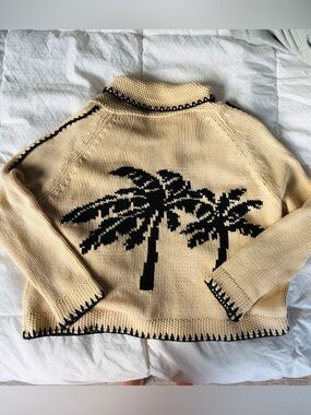 The GREAT. Cream Open-Front Cardigan with Black Trim